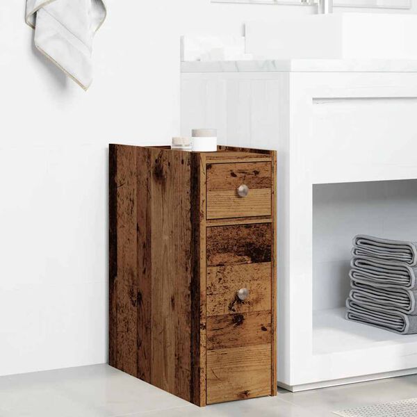 vidaXL Narrow Bathroom Cupboard with Wheels Old Wood Engineered Wood