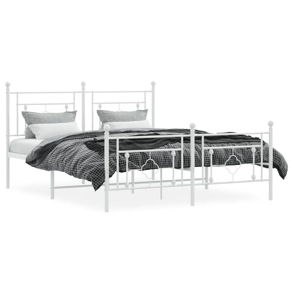 vidaXL Metal Bed Frame without Mattress with Footboard White 150x200cm