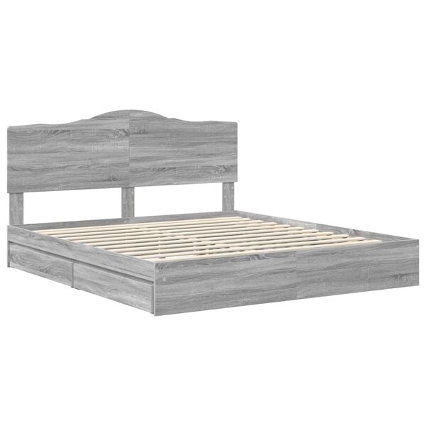 vidaXL Storage Bed Grey Sonoma 200 x 200 cm Engineered Wood