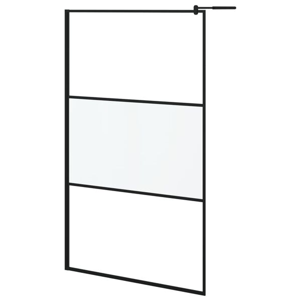 vidaXL Walk-in Shower Wall with Shelf Black 115x195 cm ESG Glass&Aluminium