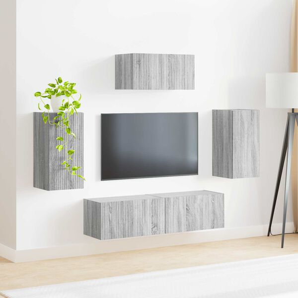 vidaXL TV Cabinet Set Wall-mounted 5 pcs Grey Sonoma Engineered Wood