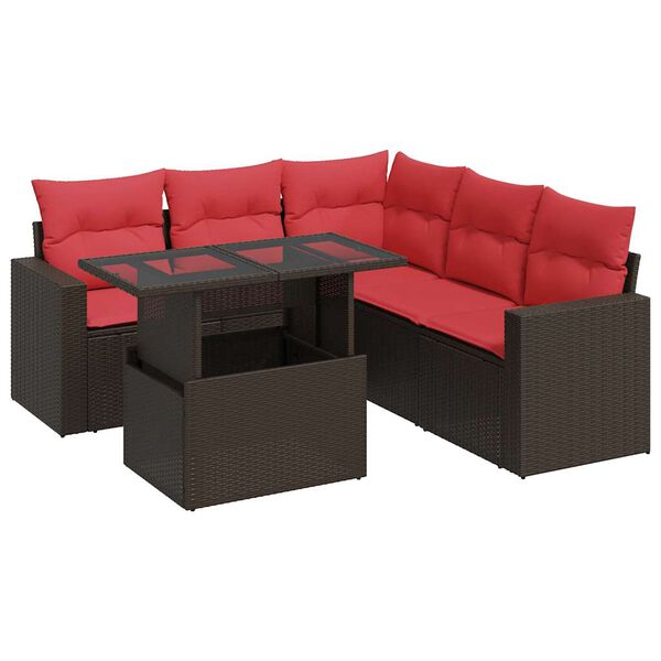 vidaXL 6 Piece Garden Sofa Set with Cushions Brown Poly Rattan Acacia