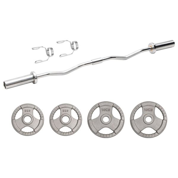 vidaXL Curl Barbell with Plates 30 kg Cast Iron&Chrome Plated Steel