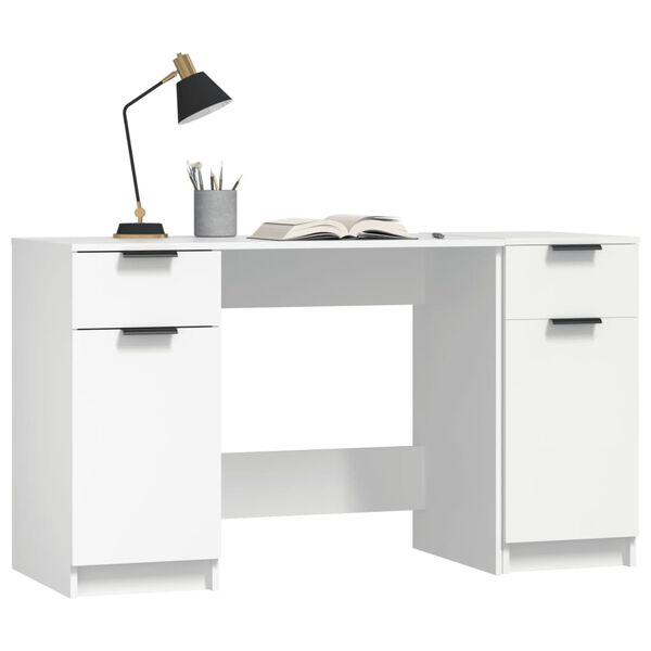 vidaXL Desk with Side Cabinet White Engineered Wood