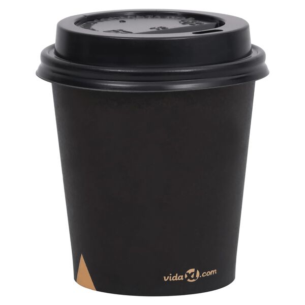 vidaXL Coffee Paper Cups with Lids 200 ml 500 pcs Black