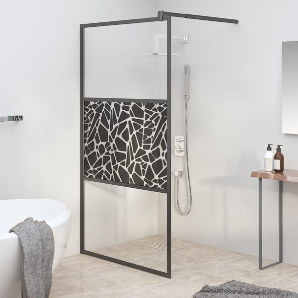 vidaXL Walk-in Shower Wall 115x195cm ESG Glass with Stone Design Black