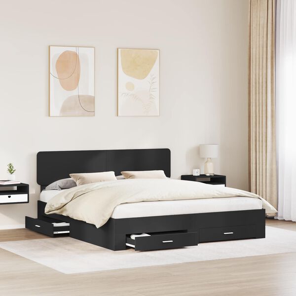 vidaXL Bed Frame with Headboard Black 200 x 200 cm Engineered Wood