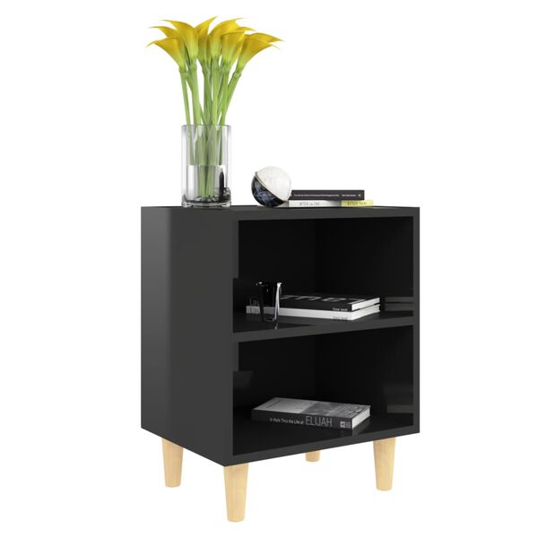 vidaXL Bed Cabinet with Solid Wood Legs High Gloss Black 40x30x50cm