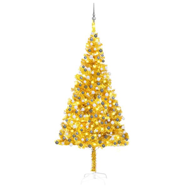 vidaXL Artificial Pre-lit Christmas Tree with Ball Set Gold 210 cm PET
