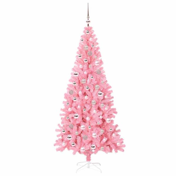 vidaXL Christmas Tree with 300 LEDs with Stand Pink 210 cm PVC