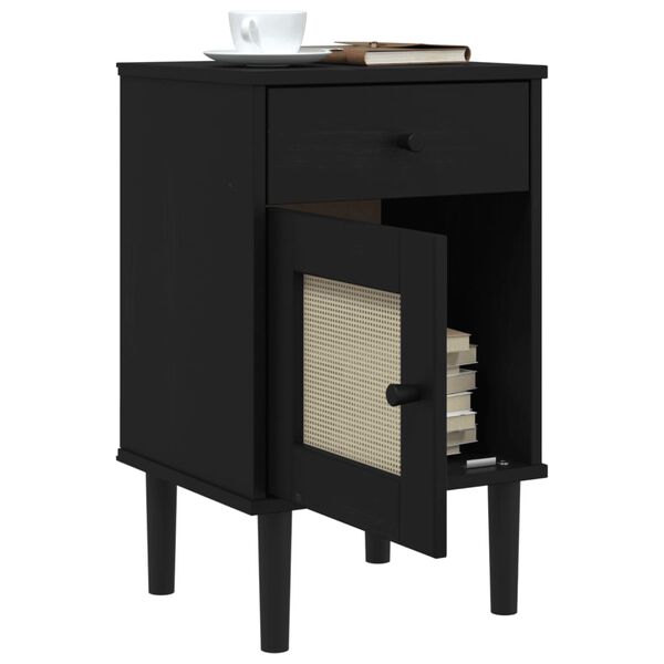 vidaXL Bedside Cabinet SENJA Rattan Look Black 40x35x65 cm Solid Wood Pine