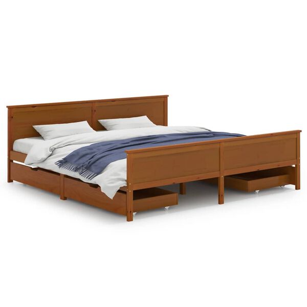 vidaXL Bed Frame without Mattress Honey Brown Solid Wood 180x200 cm Super King