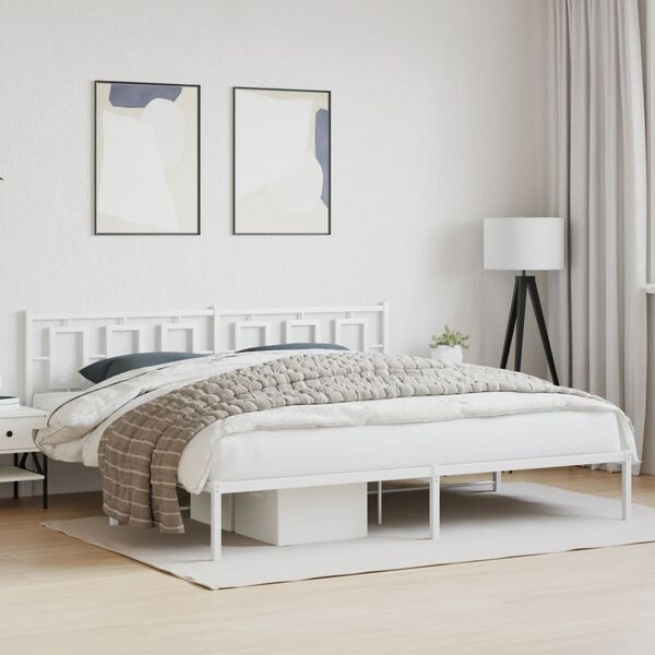 vidaXL Metal Bed Frame without Mattress with Headboard White 200x200cm