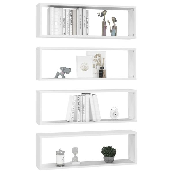 vidaXL Wall Cube Shelf 4 pcs White 80x15x26.5 cm Engineered Wood
