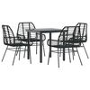 vidaXL 5 Piece Garden Dining Set Black Poly Rattan Glass