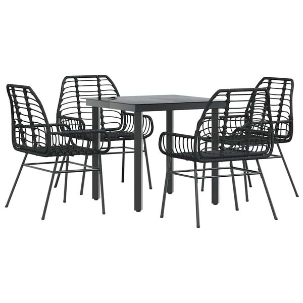 vidaXL 5 Piece Garden Dining Set Black Poly Rattan Glass