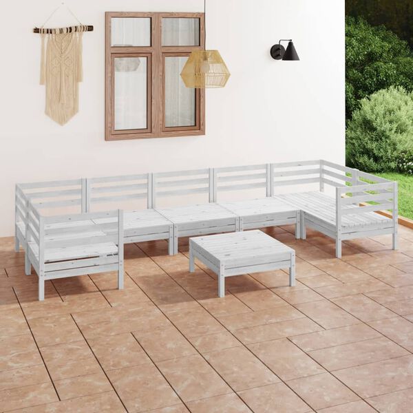 vidaXL 8 Piece Garden Lounge Set White Solid Wood Pine