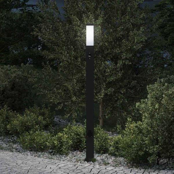 vidaXL Bollard Light with Sensor&Outlet 110 cm Black IP44
