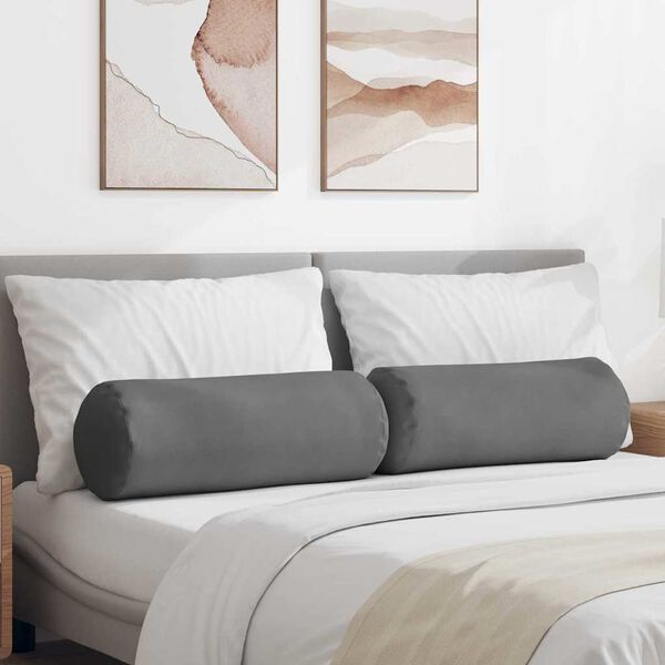vidaXL Bolster Pillows 2 pcs Dark Grey Ø 25 x 70 cm Microfibre Fabric