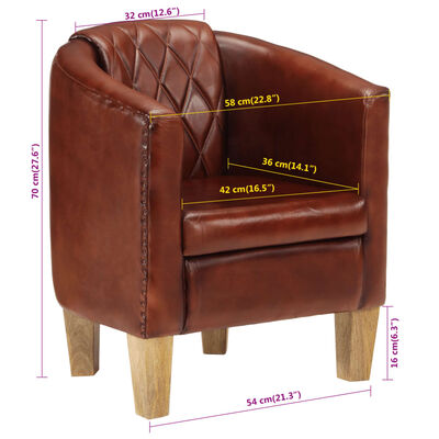 vidaXL Tub Chair Brown Real Leather