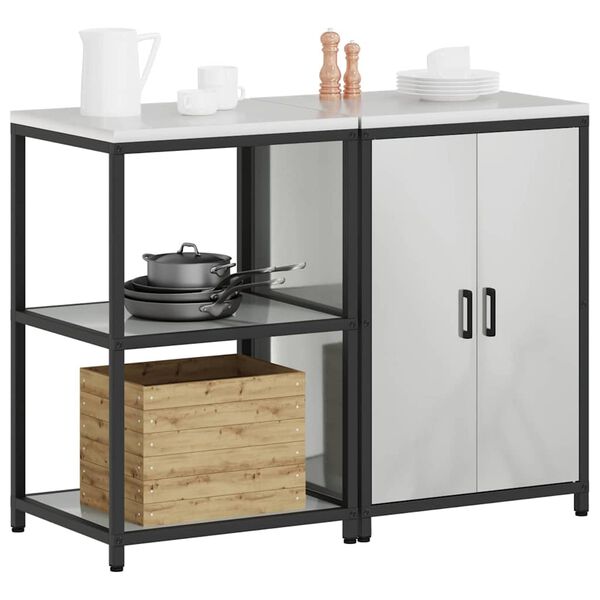 vidaXL Kitchen Storage Set with Shelf 2 pcs Silver Galvanised Steel