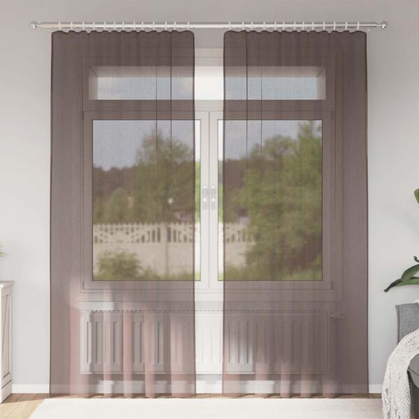 vidaXL Voile Curtains with Tab Top 2 pcs Brown