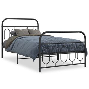 vidaXL Metal Bed Frame without Mattress with Footboard Black 107x203cm