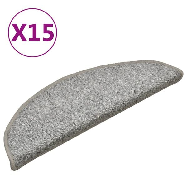 vidaXL Stair Mats 15 pcs 56x17x3 cm Light Grey Half Round