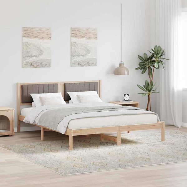 vidaXL Bed Frame with Upholstered Headboard Taupe 150 x 200 cm