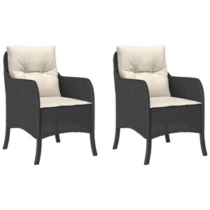 vidaXL Garden Chairs with Cushions 2 pcs Black Poly Rattan