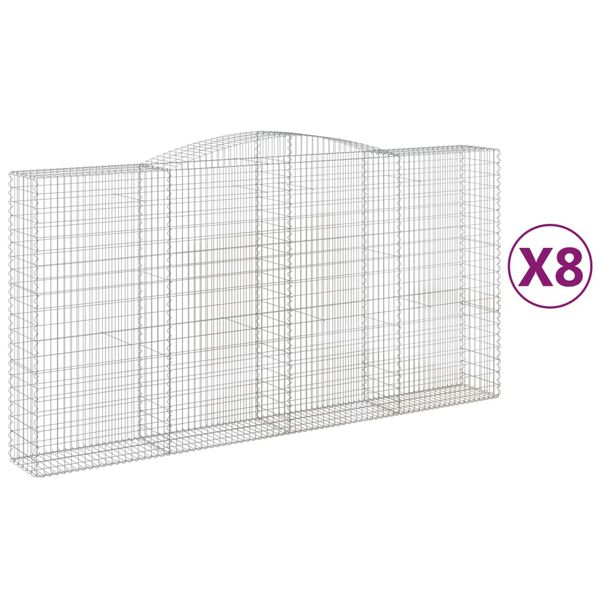 vidaXL Arched Gabion Baskets 8 pcs 400x50x200/220 cm Galvanised Iron