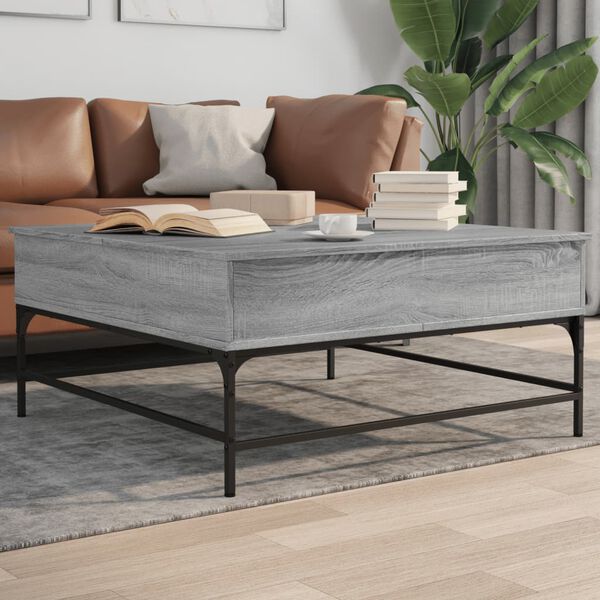 vidaXL Coffee Table Grey Sonoma 95x95x45 cm Engineered Wood and Metal
