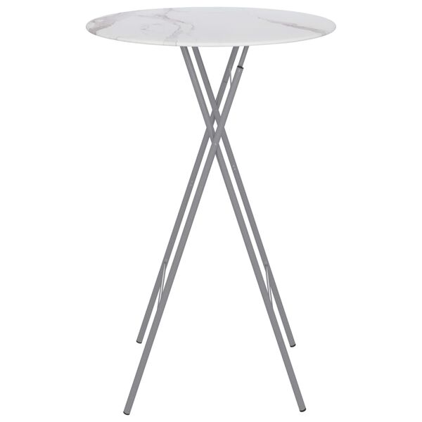 vidaXL Folding Bar Table White &Oslash;80 cm Glass with Marble Texture