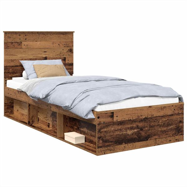 vidaXL Bed Frame with Headboard Old Wood 100 x 200 cm Solid Pine Wood