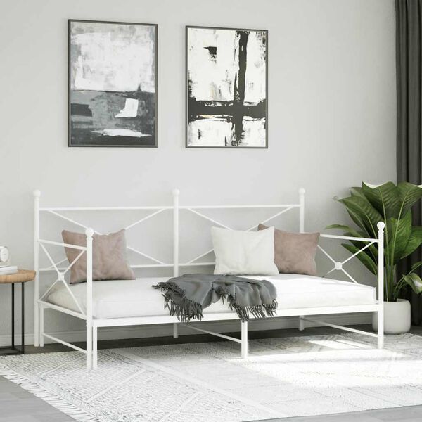 vidaXL Daybed with Trundle without Mattress White 100x190 cm Steel