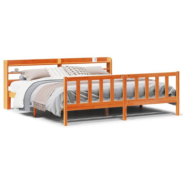 vidaXL Bed Frame with Headboard without Mattress Wax Brown 200x200 cm