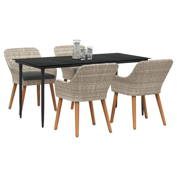 vidaXL Dining Set Light grey Poly rattan