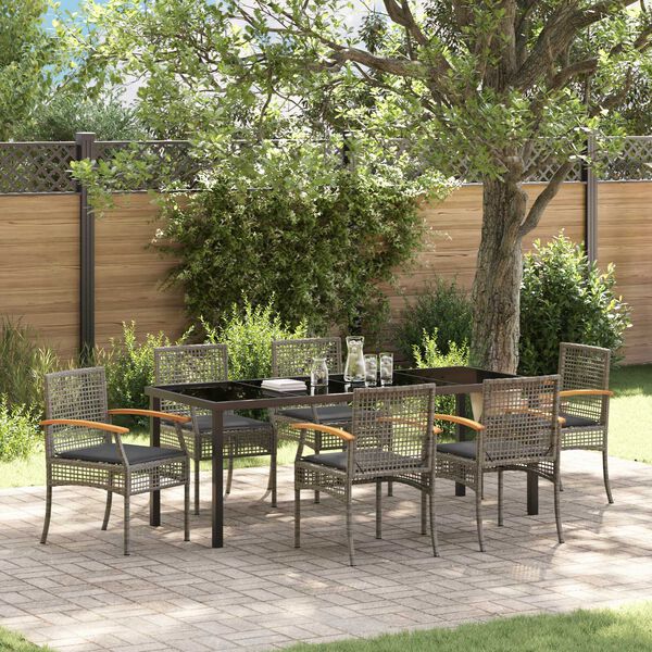 vidaXL Garden Dining Set 7 pcs Grey Poly Rattan