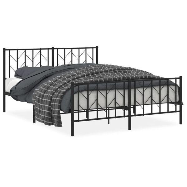 vidaXL Metal Bed Frame without Mattress with Footboard Black 150x200cm