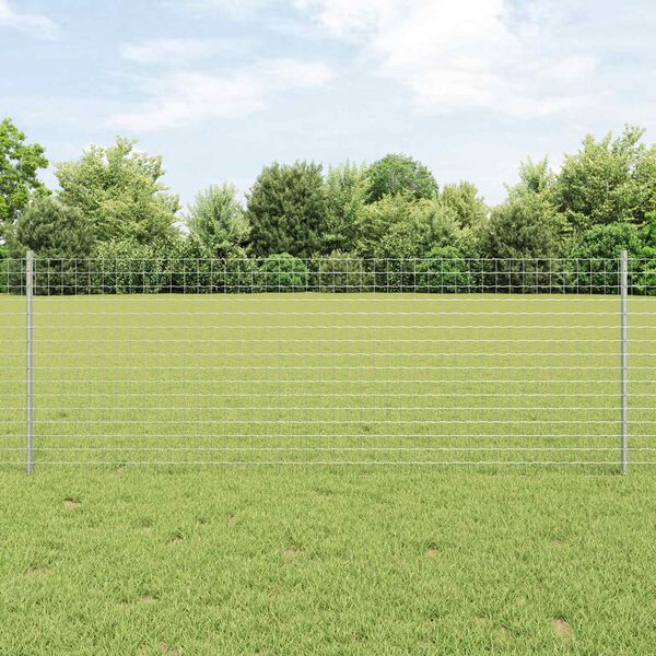 vidaXL Fence with Post Silver 0.8 x 25 m Steel