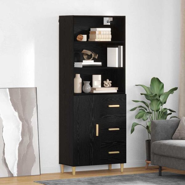 vidaXL Highboard Black Oak 69.5 x 34 x 180 cm Engineered Wood
