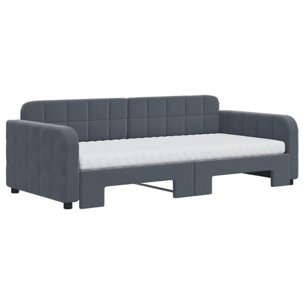 vidaXL Daybed with Trundle and Mattresses Dark Grey 90x190 cm Velvet
