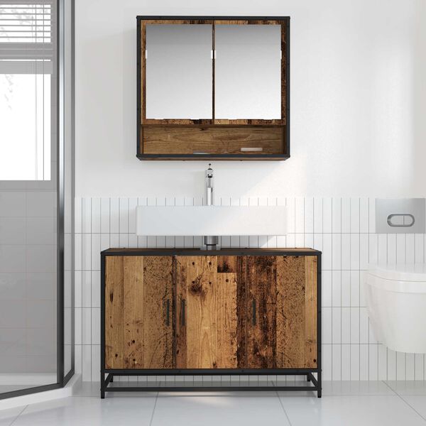vidaXL Bathroom Furniture Set with Door 2 pcs Old Wood Engineered Wood
