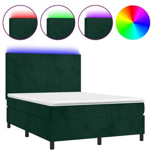 vidaXL Box Spring Bed with Mattress&LED Dark Green 140x190 cm Velvet