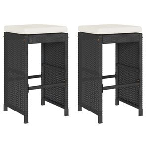vidaXL Garden Bar Stools with Cushions 2 pcs Black Poly Rattan