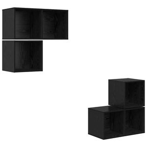 vidaXL TV Cabinet Set Wall-mounted 4 pcs Black Oak Engineered Wood