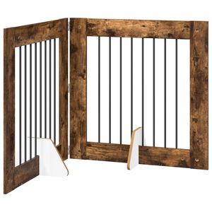 vidaXL Foldable Dog Gate with Stands 2 pcs Smoked Oak 160.5 cm