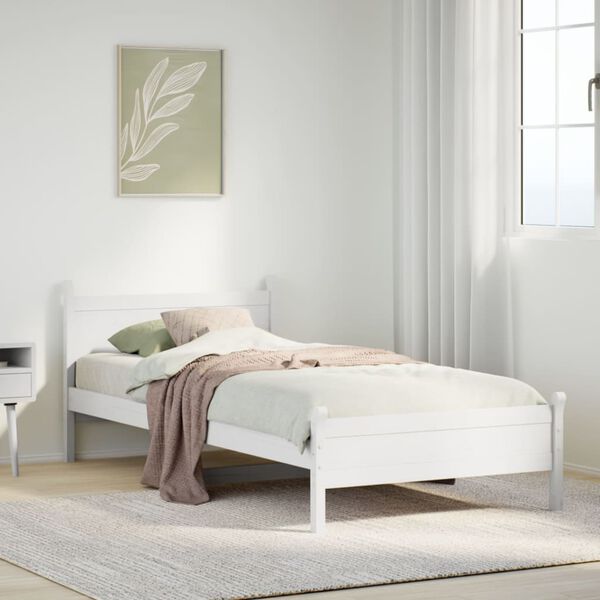 vidaXL Bed Frame without Mattress White 75x190 cm Small Single Solid Wood Pine