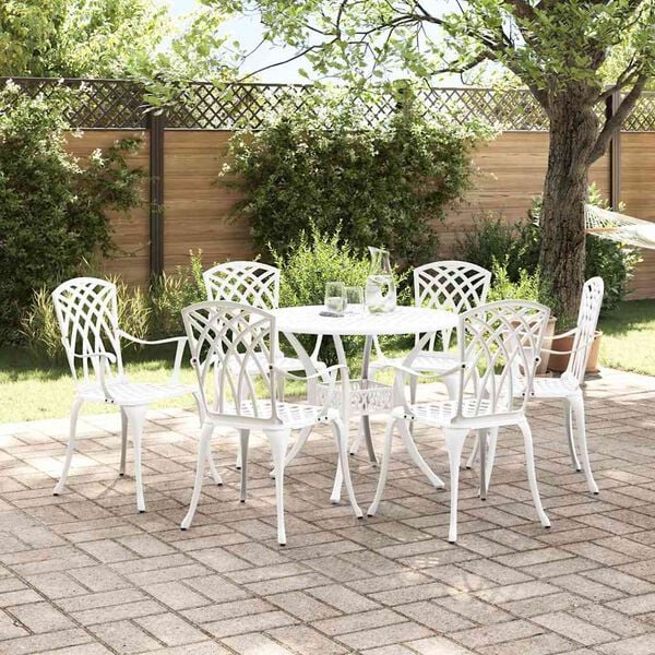vidaXL Garden Dining Set 7 pcs White Aluminium
