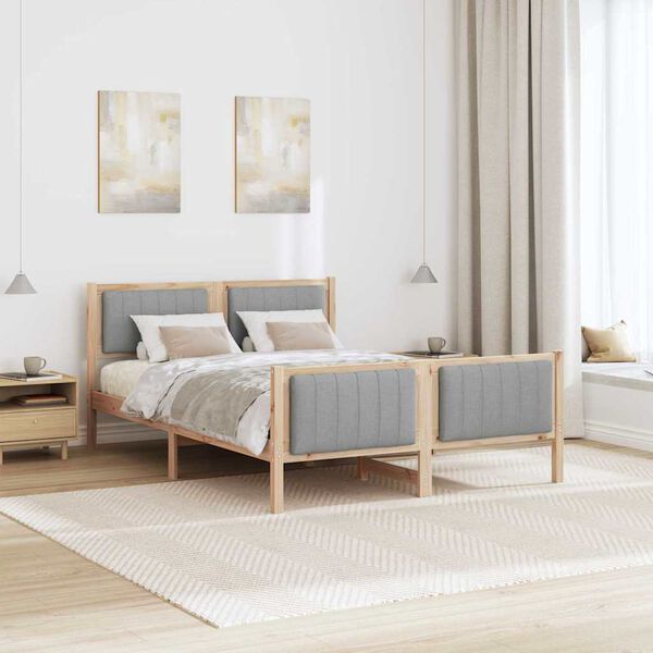 vidaXL Bed frame Brown and light grey 135 x 190 cm Solid pine wood